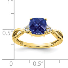 10k Checkerboard Created Sapphire and Diamond Ring