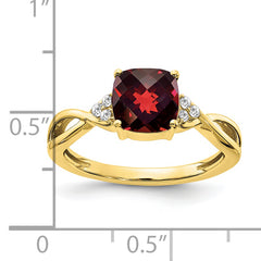 10k Checkerboard Garnet and Diamond Ring