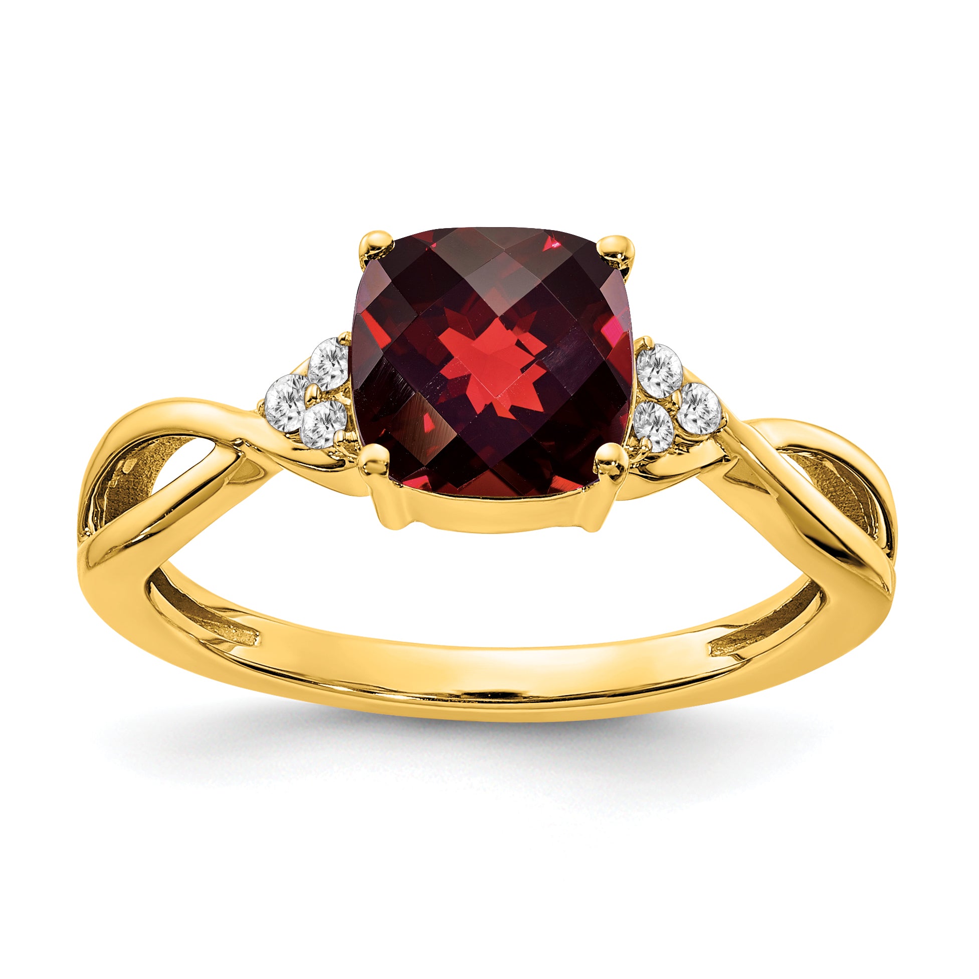 10k Checkerboard Garnet and Diamond Ring