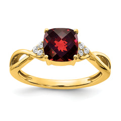 10k Checkerboard Garnet and Diamond Ring