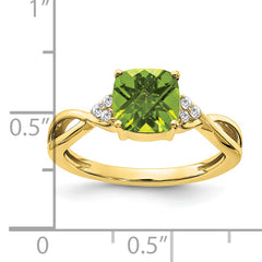 10k Checkerboard Peridot and Diamond Ring