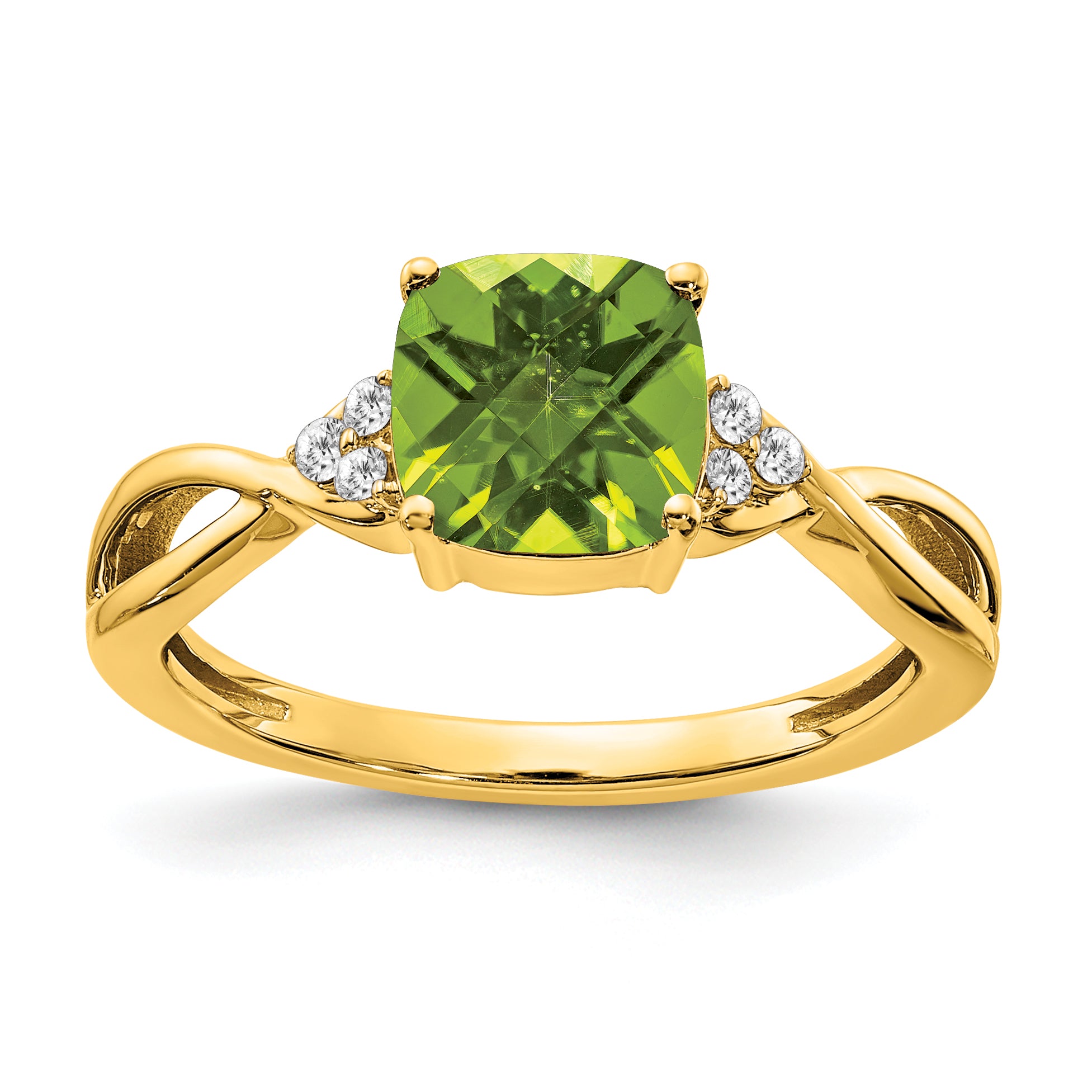 10k Checkerboard Peridot and Diamond Ring