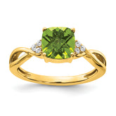 10k Checkerboard Peridot and Diamond Ring