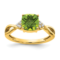 10k Checkerboard Peridot and Diamond Ring