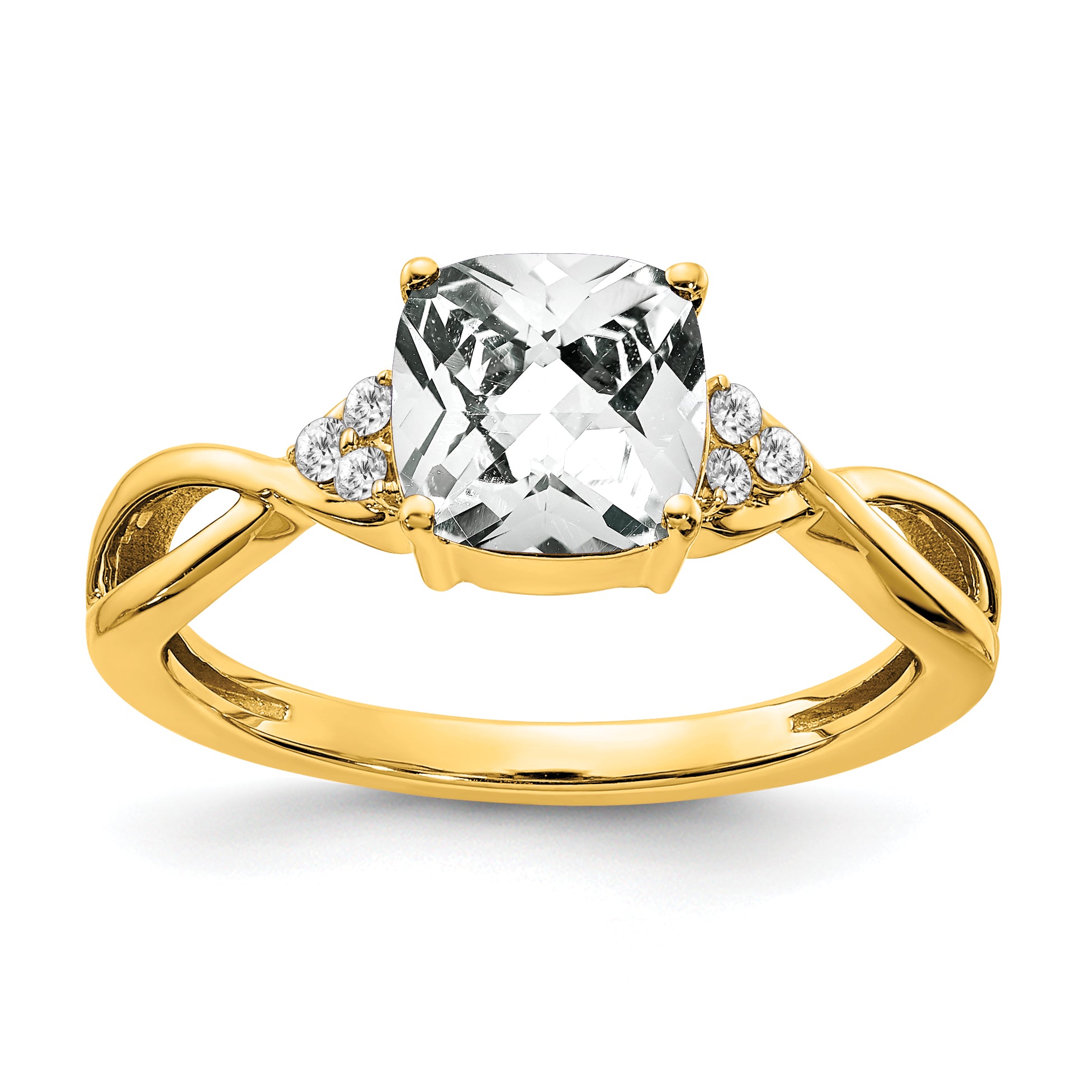 10k Checkerboard White Topaz and Diamond Ring