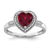 14k White Gold Heart Created Ruby and Diamond Halo Ring