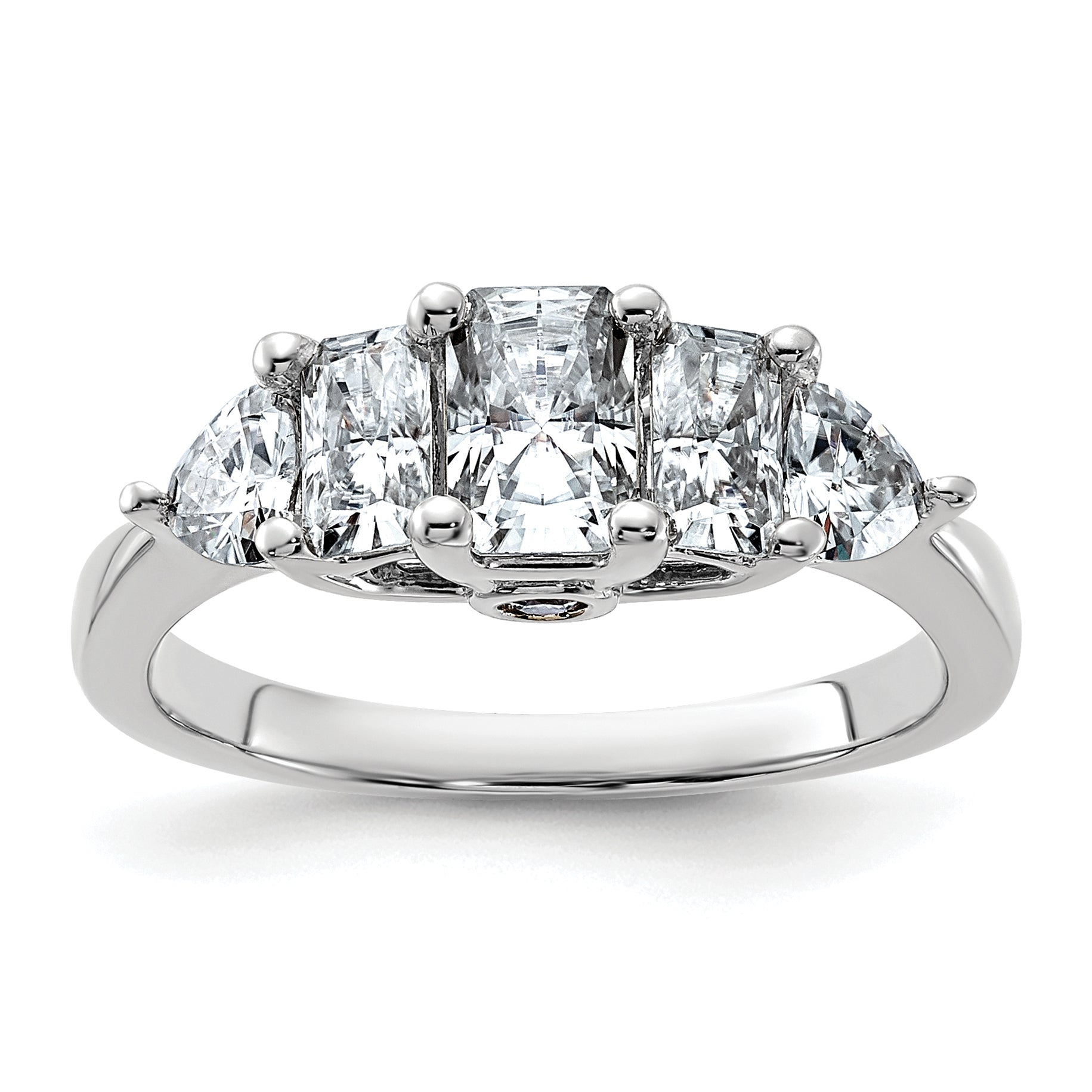 14k White Gold 1 3/4 carat Lab Grown Diamond VS+ F+ Radiant and Trillion Five Stone Complete Band