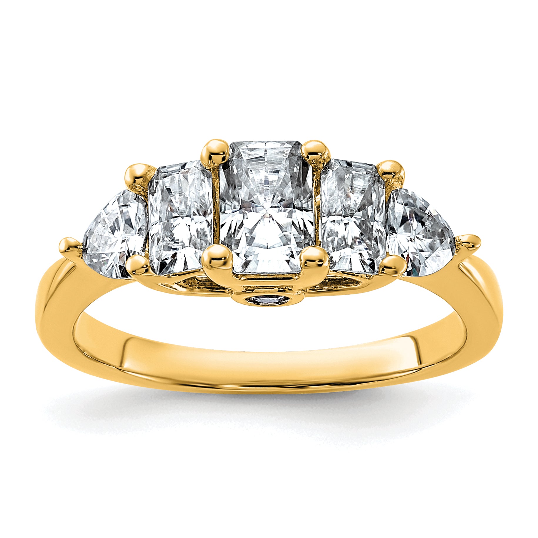 14k 1 3/4 carat Lab Grown Diamond VS+ F+ Radiant and Trillion Five Stone Complete Band