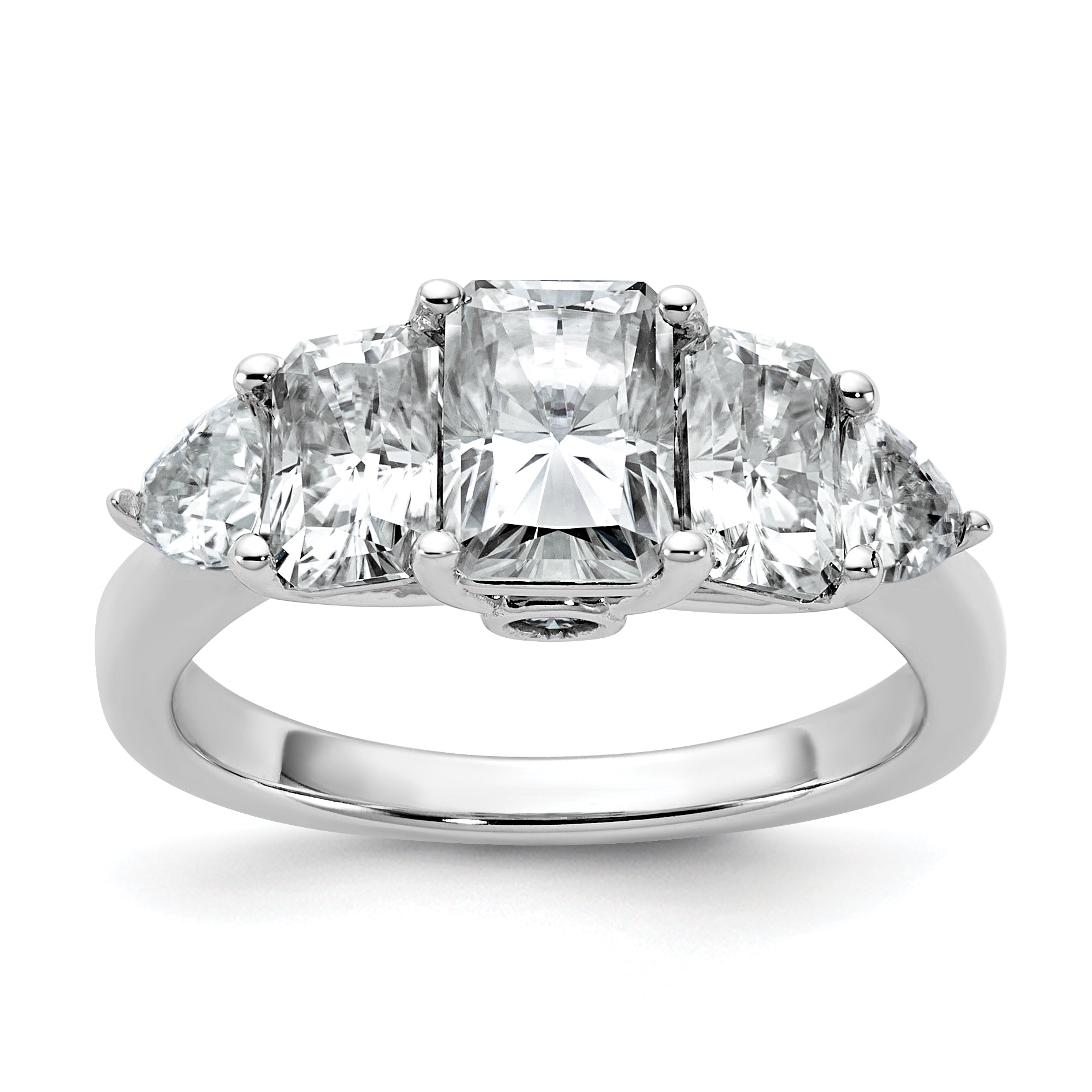 14k White Gold 2 3/4 carat Lab Grown Diamond VS+ F+ Radiant and Trillion Five Stone Complete Band