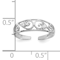 14k White Gold .02ct Diamond Scroll Toe Ring