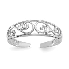 14k White Gold .02ct Diamond Scroll Toe Ring