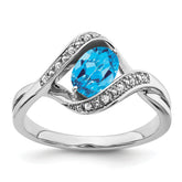 14k White Gold Oval Blue Topaz and Diamond Ring