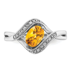 14k White Gold Oval Citrine and Diamond Ring