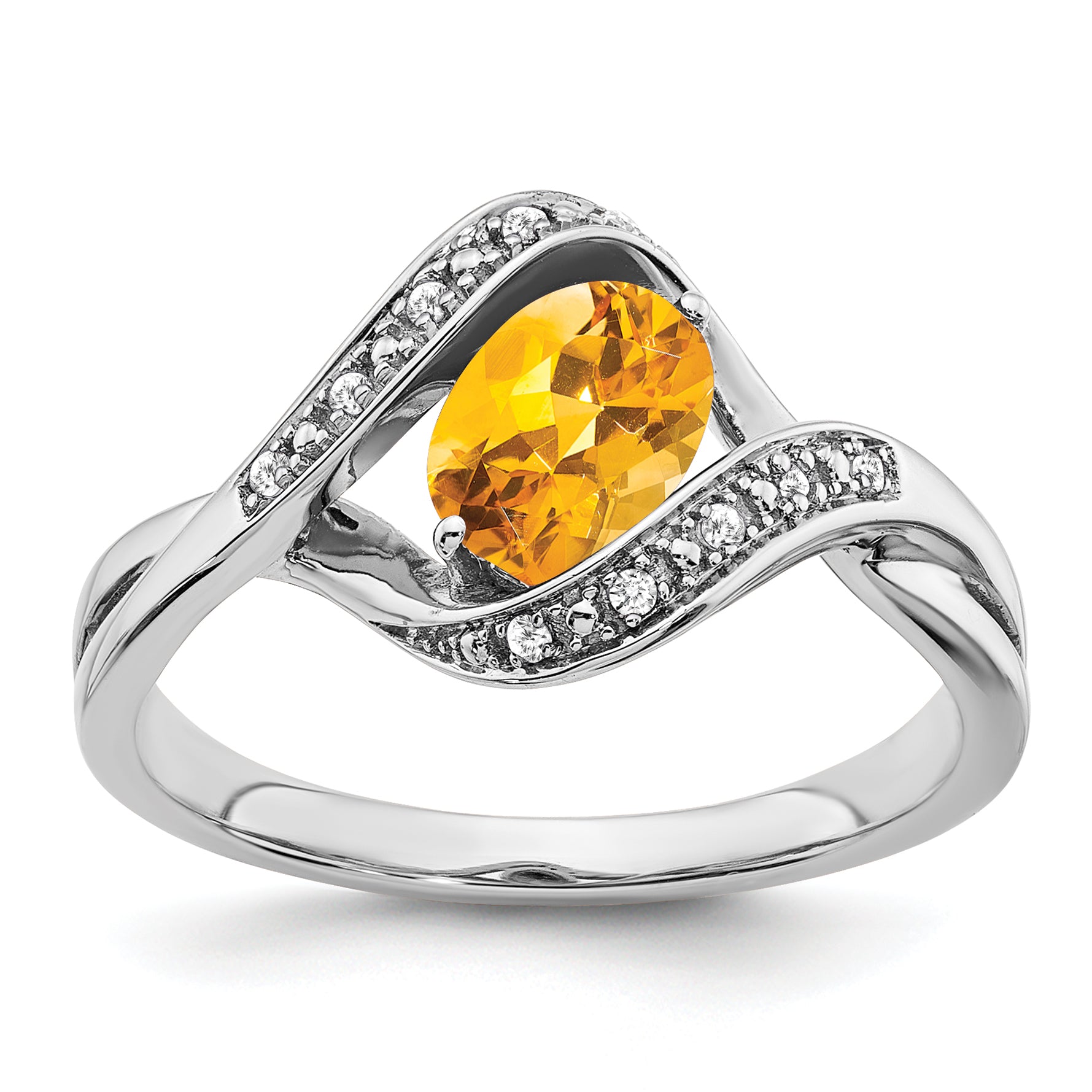 14k White Gold Oval Citrine and Diamond Ring