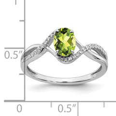 14k White Gold Oval Peridot and Diamond Twist Ring