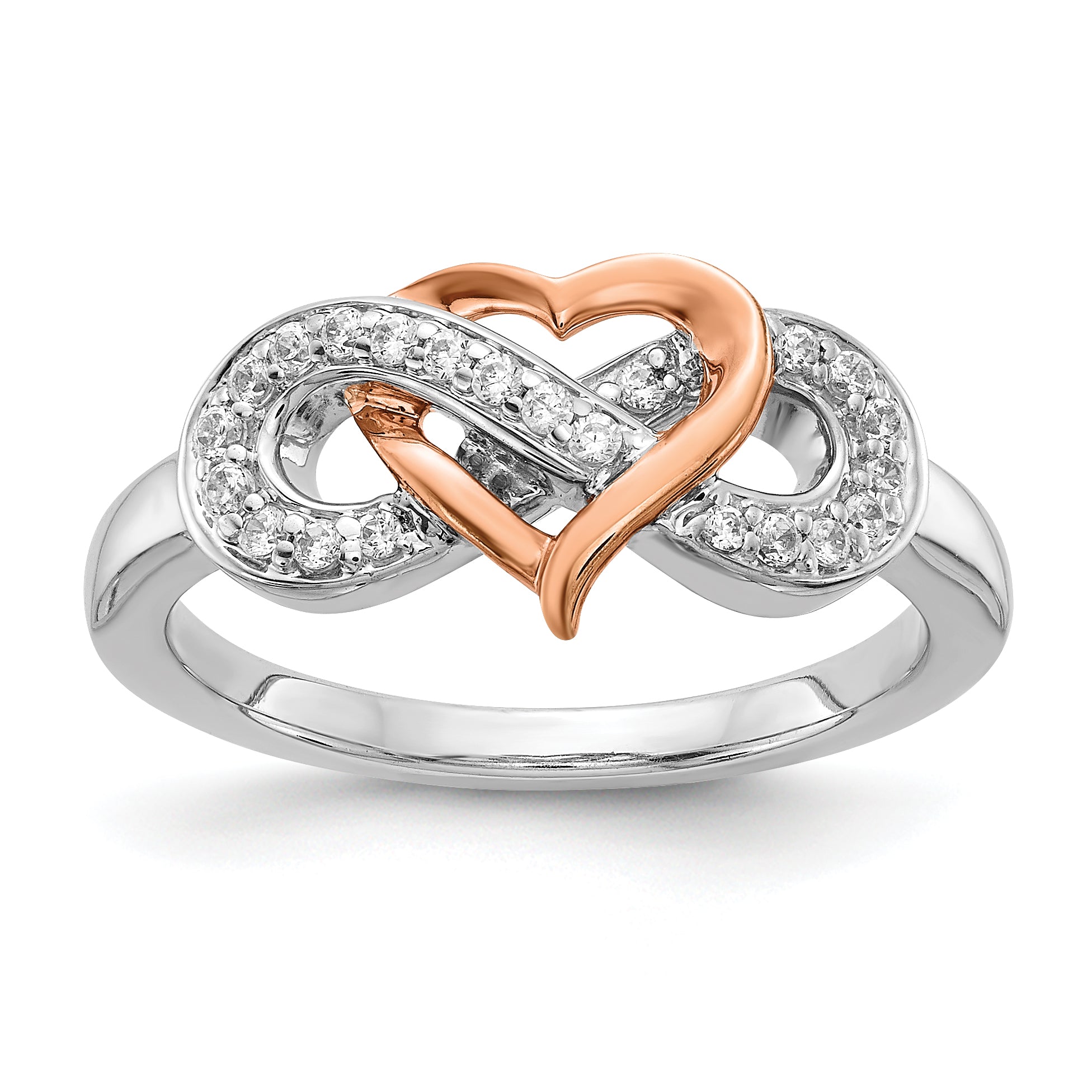 14k Two Tone Diamond Heart Infinity Symbol Ring