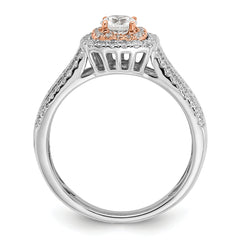 10k Two-Tone Rose and White Gold 7/8 carat Lab Grown Diamond VS/SI+ G+ Round Complete Fancy Halo Engagement Ring