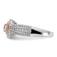 10k Two-Tone Rose and White Gold 7/8 carat Lab Grown Diamond VS/SI+ G+ Round Complete Fancy Halo Engagement Ring