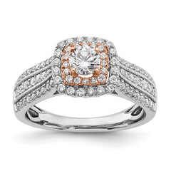 10k Two-Tone Rose and White Gold 7/8 carat Lab Grown Diamond VS/SI+ G+ Round Complete Fancy Halo Engagement Ring