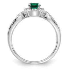 14k White Gold 1/3 carat Lab Grown Diamond VS/SI+ G+ and Oval Lab Created Emerald Ring