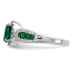 14k White Gold 1/3 carat Lab Grown Diamond VS/SI+ G+ and Oval Lab Created Emerald Ring