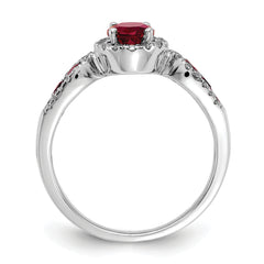 14k White Gold 1/3 carat Lab Grown Diamond VS/SI+ G+ and Oval Lab Created Ruby Ring