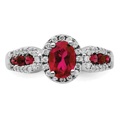 14k White Gold 1/3 carat Lab Grown Diamond VS/SI+ G+ and Oval Lab Created Ruby Ring