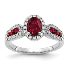 14k White Gold 1/3 carat Lab Grown Diamond VS/SI+ G+ and Oval Lab Created Ruby Ring