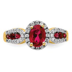 14k 1/3 carat Lab Grown Diamond VS/SI+ G+ and Oval Lab Created Ruby Ring