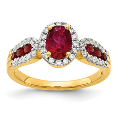 14k 1/3 carat Lab Grown Diamond VS/SI+ G+ and Oval Lab Created Ruby Ring