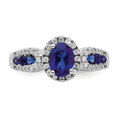 14k White Gold 1/3 carat Lab Grown Diamond VS/SI+ G+ and Oval Lab Created Blue Sapphire Ring