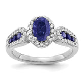 14k White Gold 1/3 carat Lab Grown Diamond VS/SI+ G+ and Oval Lab Created Blue Sapphire Ring