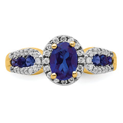 14k 1/3 carat Lab Grown Diamond VS/SI+ G+ and Oval Lab Created Blue Sapphire Ring