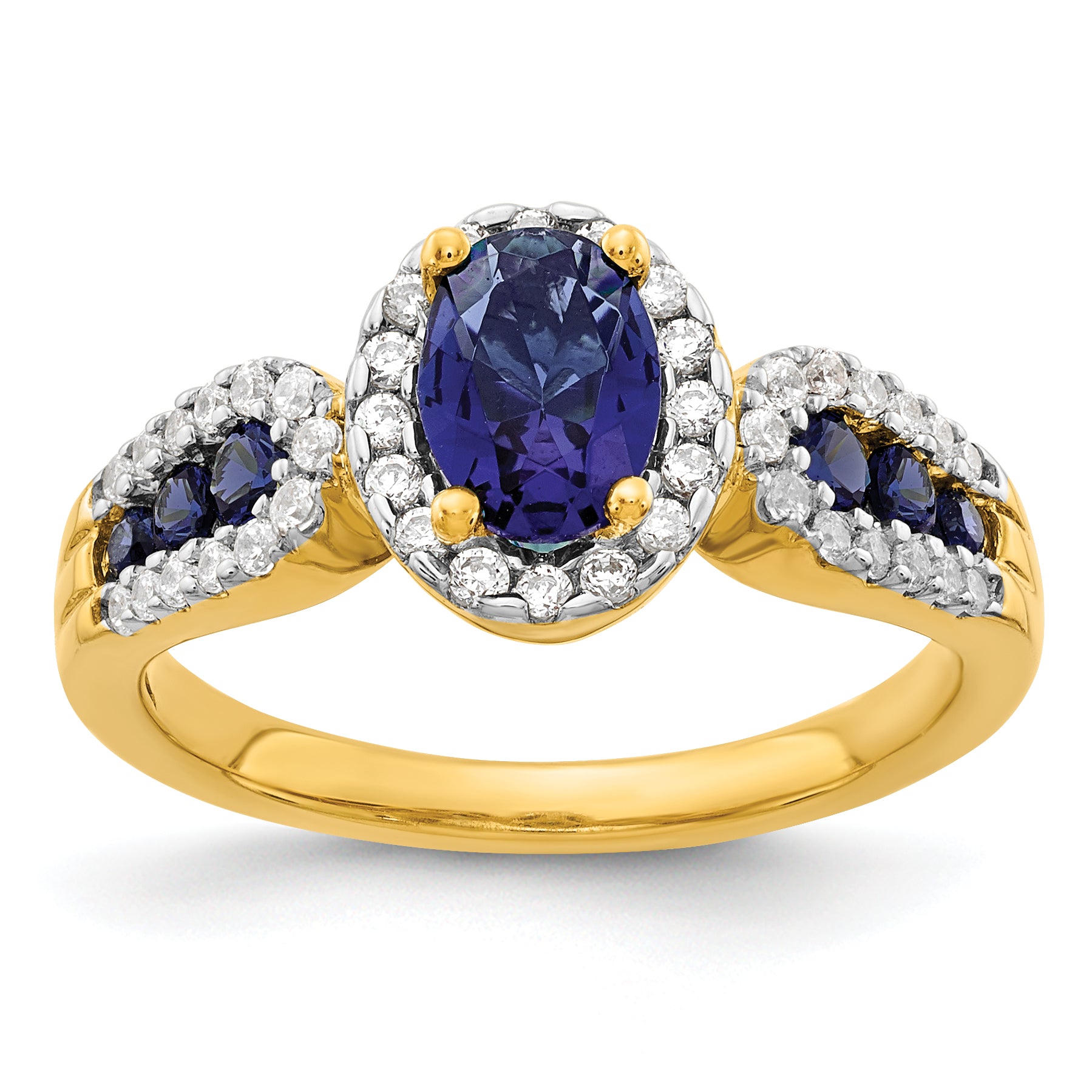 14k 1/3 carat Lab Grown Diamond VS/SI+ G+ and Oval Lab Created Blue Sapphire Ring