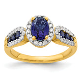 14k 1/3 carat Lab Grown Diamond VS/SI+ G+ and Oval Lab Created Blue Sapphire Ring