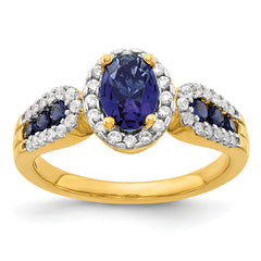 14k 1/3 carat Lab Grown Diamond VS/SI+ G+ and Oval Lab Created Blue Sapphire Ring