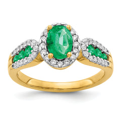14k Diamond and Oval Emerald Ring
