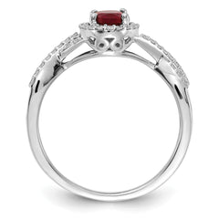 14k White Gold 1/5 carat Lab Grown Diamond VS/SI+ G+ and Lab Created Ruby Oval Halo Ring