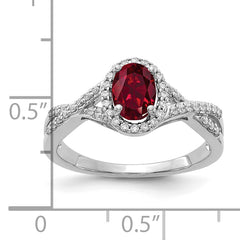 14k White Gold 1/5 carat Lab Grown Diamond VS/SI+ G+ and Lab Created Ruby Oval Halo Ring