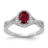 14k White Gold 1/5 carat Lab Grown Diamond VS/SI+ G+ and Lab Created Ruby Oval Halo Ring