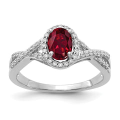 14k White Gold 1/5 carat Lab Grown Diamond VS/SI+ G+ and Lab Created Ruby Oval Halo Ring