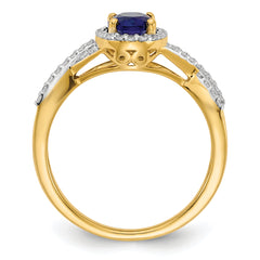 14k 1/5 carat Lab Grown Diamond VS/SI+ G+ and Lab Created Blue Sapphire Oval Halo Ring