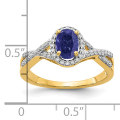 14k 1/5 carat Lab Grown Diamond VS/SI+ G+ and Lab Created Blue Sapphire Oval Halo Ring