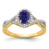 14k 1/5 carat Lab Grown Diamond VS/SI+ G+ and Lab Created Blue Sapphire Oval Halo Ring
