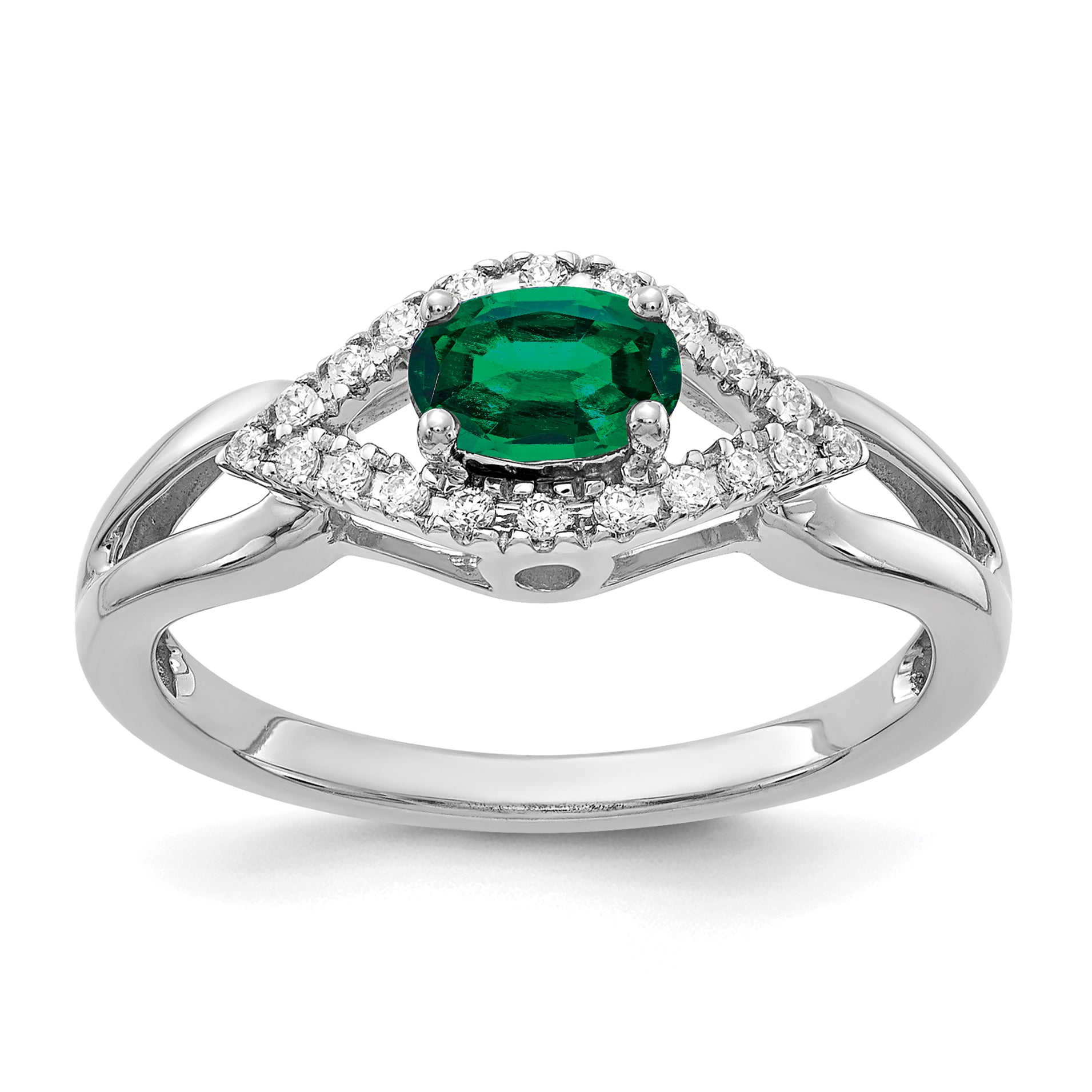 14k White Gold 1/10 carat Lab Grown Diamond VS/SI+ G+ and Lab Created Emerald Ring