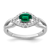 14k White Gold 1/10 carat Lab Grown Diamond VS/SI+ G+ and Lab Created Emerald Ring
