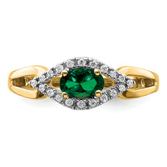 14k 1/10 carat Lab Grown Diamond VS/SI+ G+ and Lab Created Emerald Ring