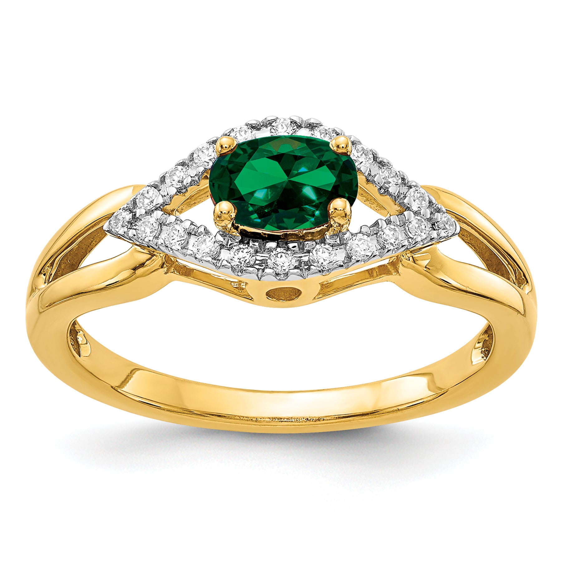 14k 1/10 carat Lab Grown Diamond VS/SI+ G+ and Lab Created Emerald Ring