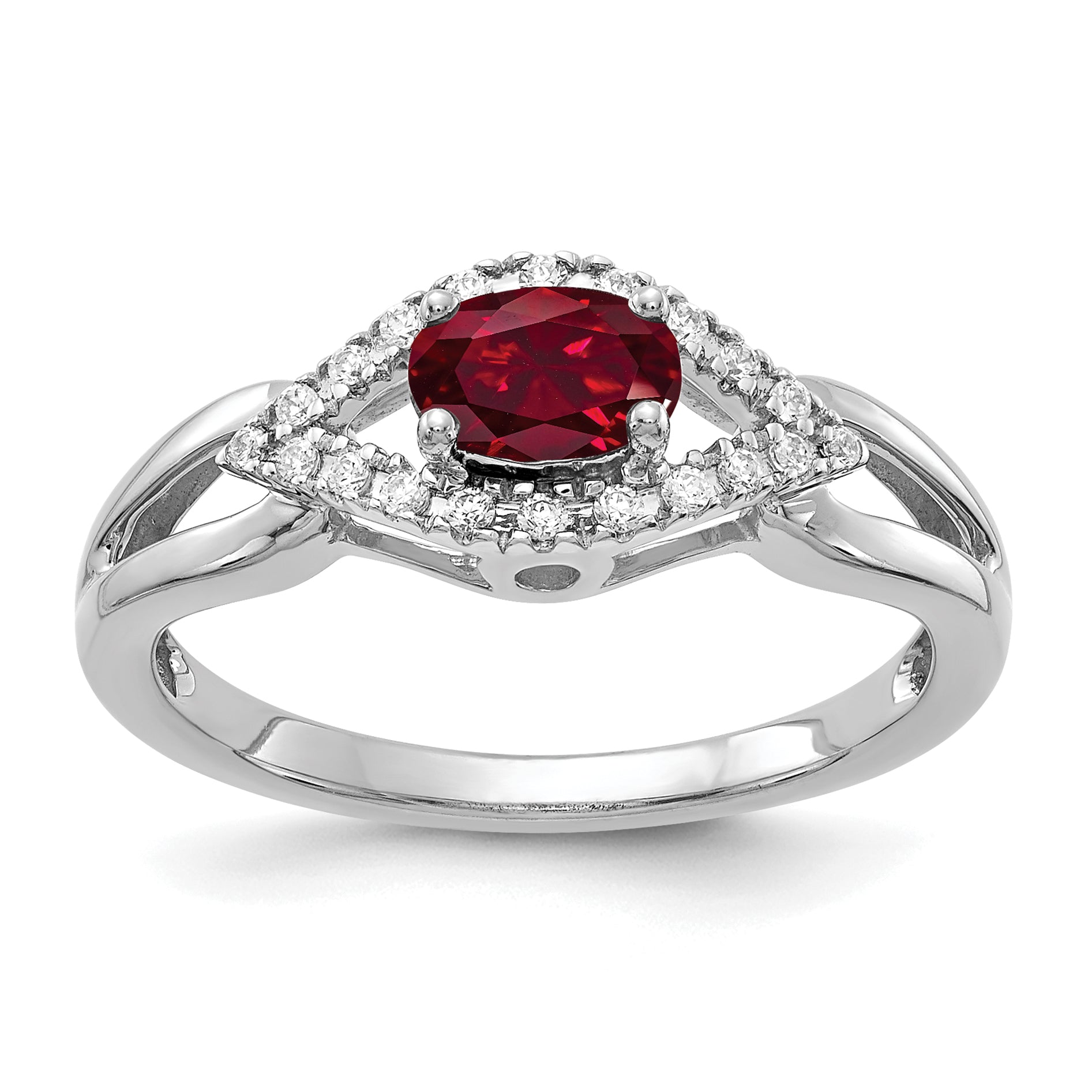 14k White Gold 1/10 carat Lab Grown Diamond VS/SI+ G+ and Lab Created Ruby Ring