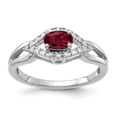 14k White Gold 1/10 carat Lab Grown Diamond VS/SI+ G+ and Lab Created Ruby Ring